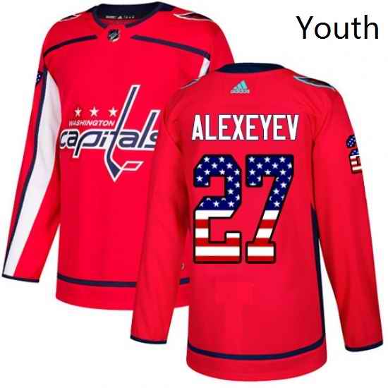 Youth Adidas Washington Capitals 27 Alexander Alexeyev Authentic Red USA Flag Fashion NHL Jerse